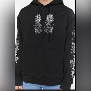 Unisex Black Pullover Embroidered Long Sleeve Sweater